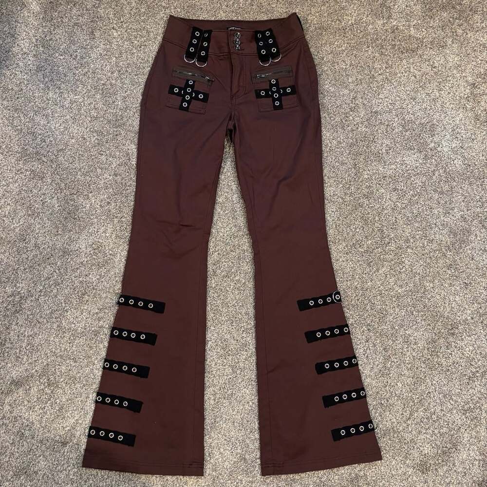 Hot Topic Brown Grommet Grommet Strap Flare Pants Size 3
